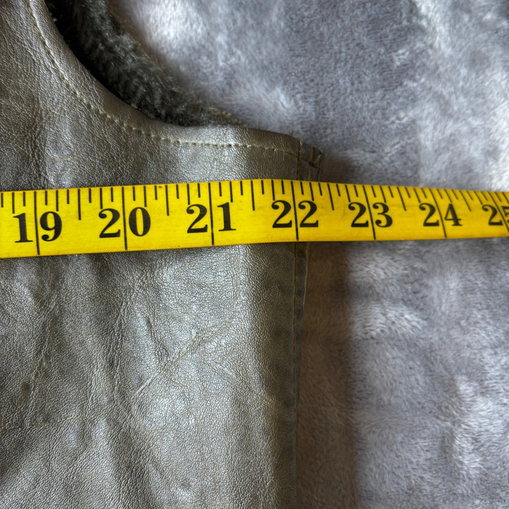 FORNIA Womens Faux Leather Fur Lined Vest Olive Green Moto Zip Pockets Size M - Picture 6 of 12